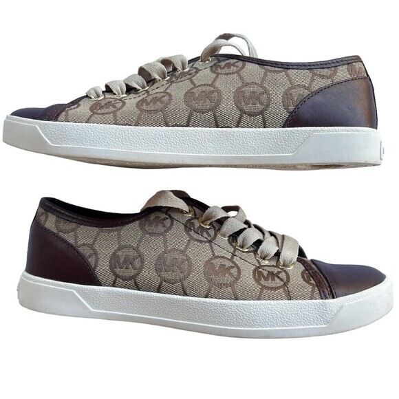 MICHAEL KORS City Sneaker Signature MK Jacquard Brown Size 6.5‎ - Picture 12 of 16